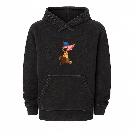 US Quail patriot with banner cute cartoon quail Mineral Wash Hoodies