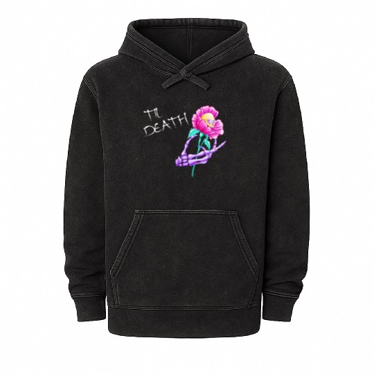 Til Death Valentine Skeleton Hand Skull Flower Mineral Wash Hoodies