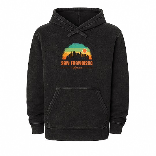 San Francisco California Vintage Retro Stripe Mineral Wash Hoodies