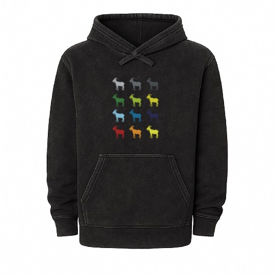Neon Pop Art Retro Goat Animal Gift Idea Mineral Wash Hoodies