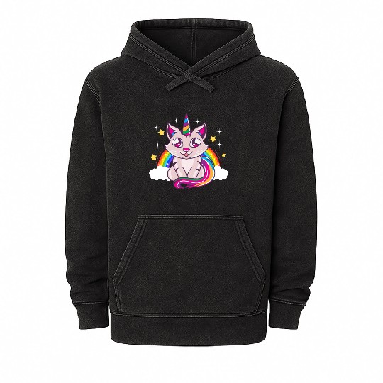 Cute & Funny Unicorn Cat Rainbow Kitty Magical Mineral Wash Hoodies
