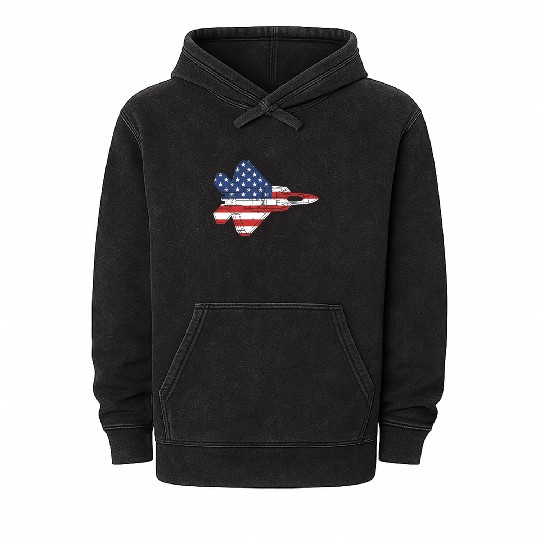 F-22 Raptor Fighter Jet Airplane American Flag F22 Mineral Wash Hoodies