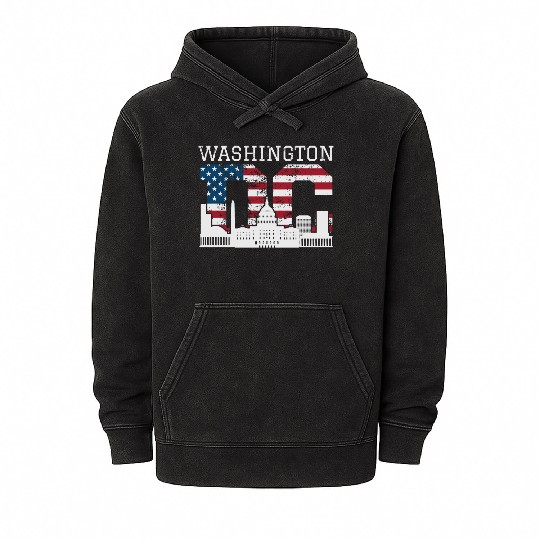 Washington Dc Capitol Hill Usa Flag Souvenir Gift Mineral Wash Hoodies
