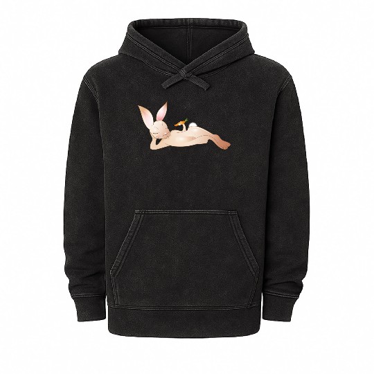 Relaxed rabbit with carrot is enjoying his life Mineral Wash Hoodies