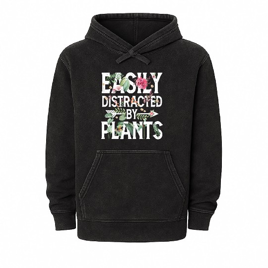 Easily Distracted By Plants Mineral Wash Hoodies