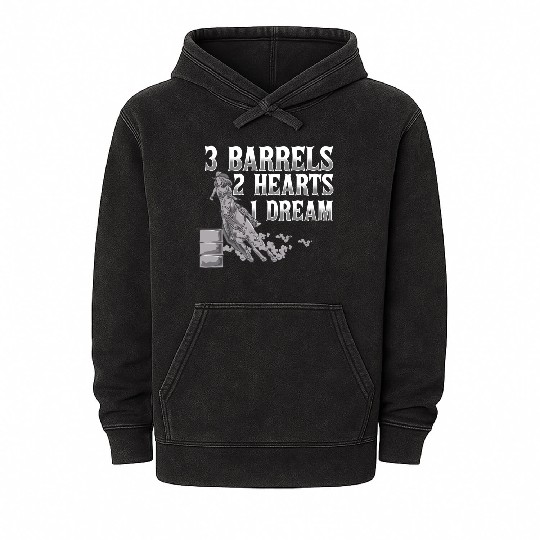3 Barrels 2 Hearts 1 Dream Horse Barrel Racing Mineral Wash Hoodies