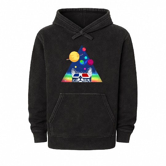 3D Space Cat Mineral Wash Hoodies