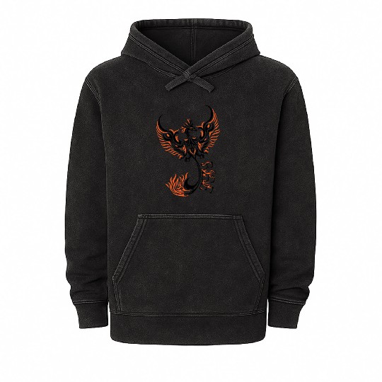 PHOENIX tattoo / Tribal art - Black and Orange Mineral Wash Hoodies