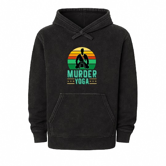 Murder Yoga Jiu-Jitsu Vintage Sunset Funny Brazili Mineral Wash Hoodies