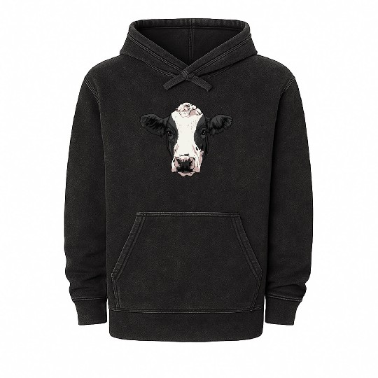 Cow Head Cute Cow Lover Women Men Gift Mineral Wash Hoodies