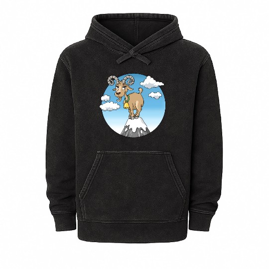 Mountain goat peaks with snow cartoon Mineral Wash Hoodies