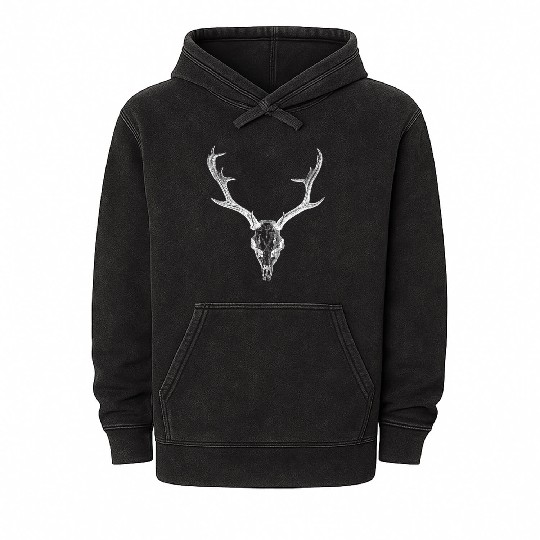 Deer head illustration hunter wild nature forest Mineral Wash Hoodies