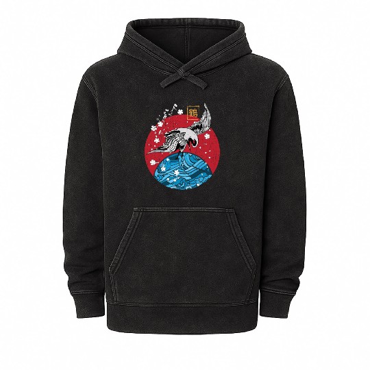 Two Asian Koi Fish on Waves Mountain Mineral Wash Hoodies