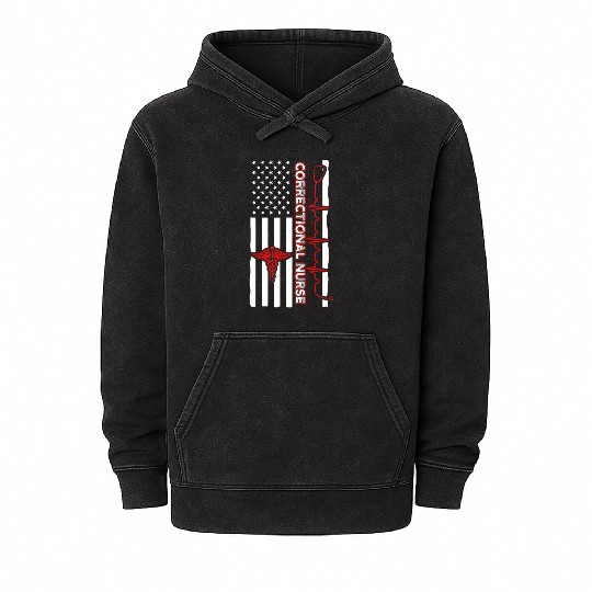 Correctional Nurse USA Flag Nursing RN Mineral Wash Hoodies