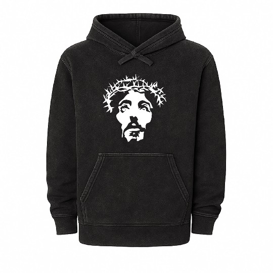 Jesus crown of thorns stencil Mineral Wash Hoodies
