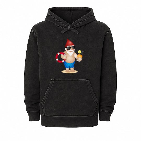 Garden gnome with swimming trunks and lifebuoy Mineral Wash Hoodies