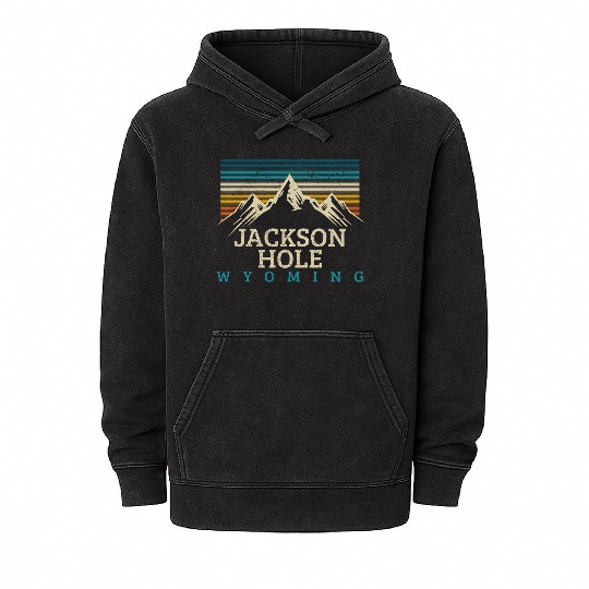 Jackson Hole Wyoming Vintage Mountains Nature Souv Mineral Wash Hoodies