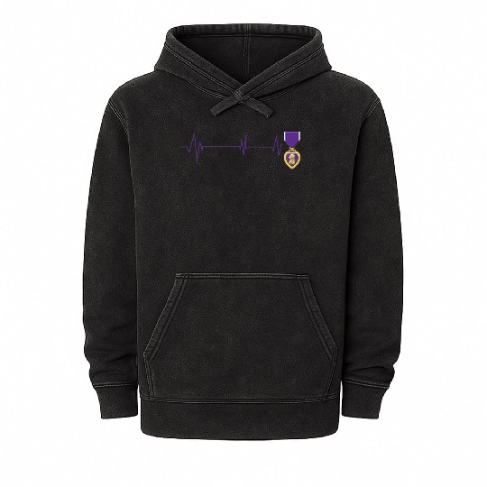 Heart Beats Purple Heart US Military Purple Heart Mineral Wash Hoodies