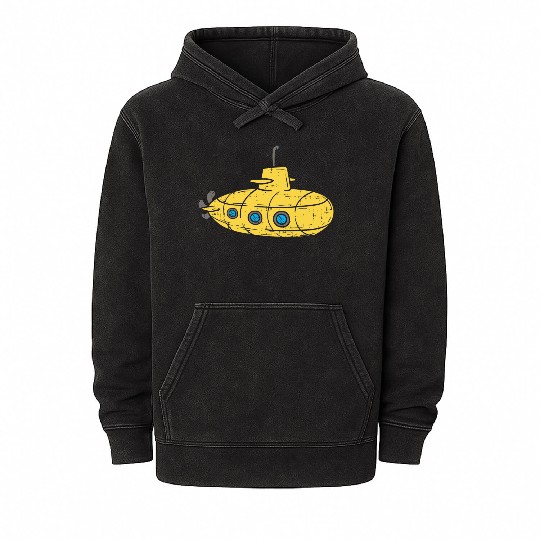 Us Navy Yellow Cartoon Submarine Cute Submariner B Mineral Wash Hoodies