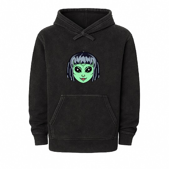 An Alien In The Form Of a Space Girl. Green Girl Mineral Wash Hoodies