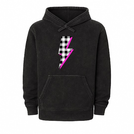 Buffalo Plaid Lightning Bolt Pink Shadow Graphic P Mineral Wash Hoodies