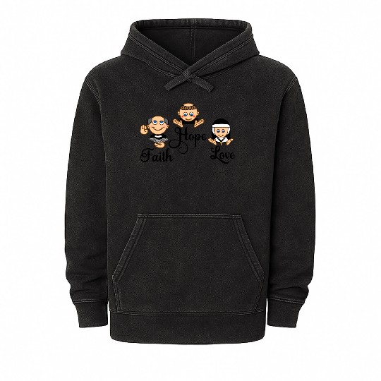 Faith Hope Love with nun, pastor and monk Mineral Wash Hoodies