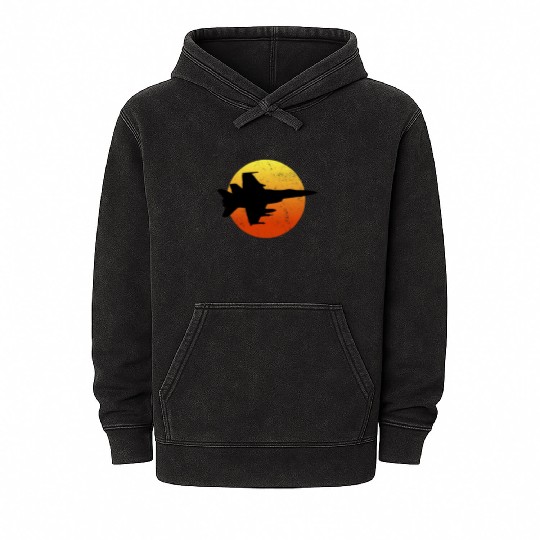 F-18 Hornet Silhouette Retro Sunset Military F18f1 Mineral Wash Hoodies