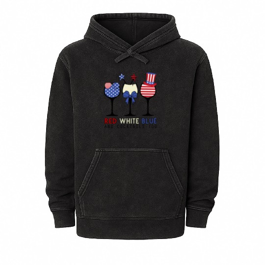 Red White Blue and Cocktails Mineral Wash Hoodies