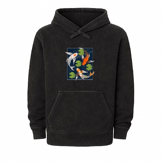 Koi Fish Lover Asian Japanese Carp Water Pond Anim Mineral Wash Hoodies