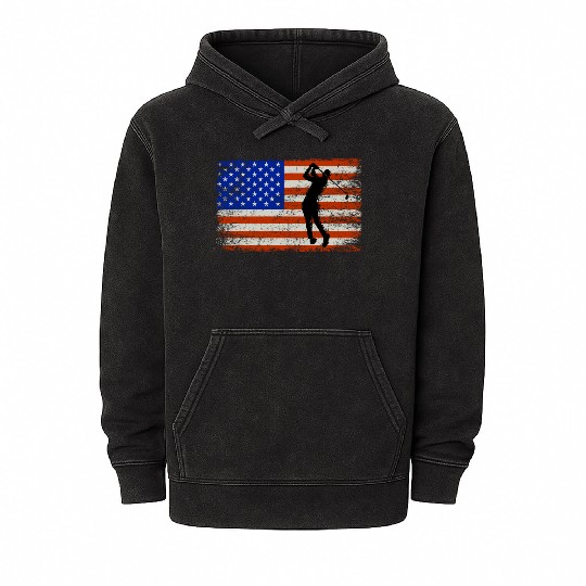4th of July Golf American Flag Patriotic Mineral Wash Hoodies