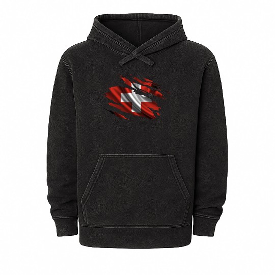 Switzerland Ripped Flag Mineral Wash Hoodies