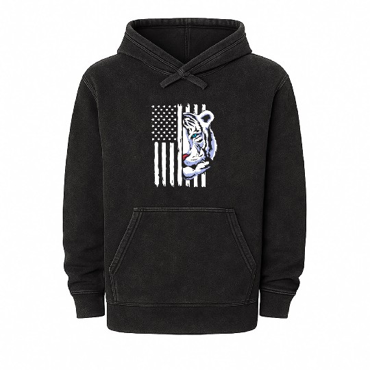 4th Of July American Flag White Tiger Mineral Wash Hoodies