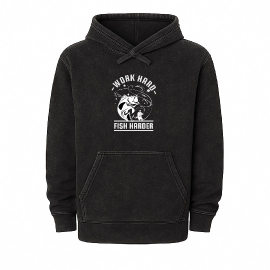 Work Hard Fish Harder | Fishing Mineral Wash Hoodies For Men