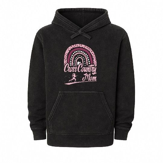 Cross Country Mom Leopard Rainbow Running Girl Mineral Wash Hoodies
