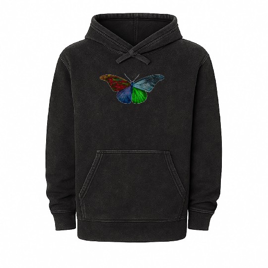 colorful butterfly, grunge effect butterfly Mineral Wash Hoodies