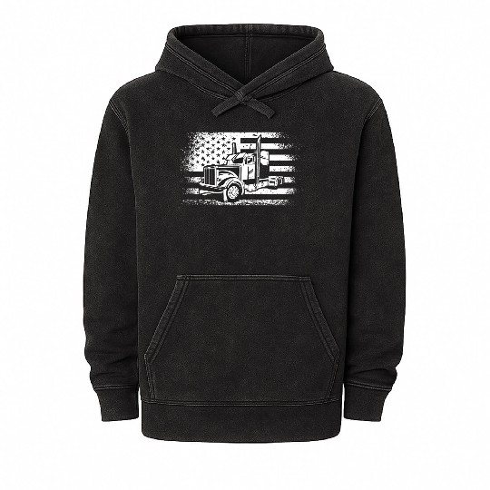 American Truck Driver Mineral Wash Hoodies