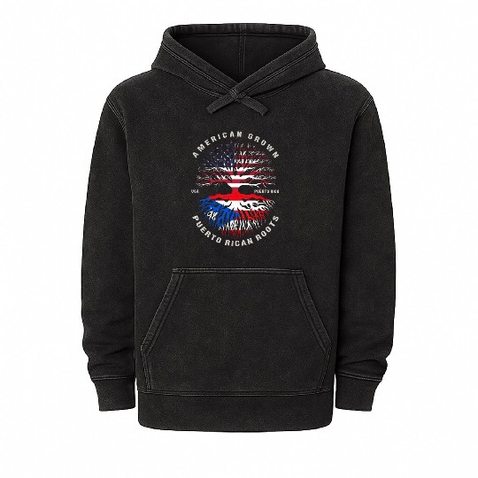 American Grown Puerto Rican Roots Puerto Rico Flag Mineral Wash Hoodies