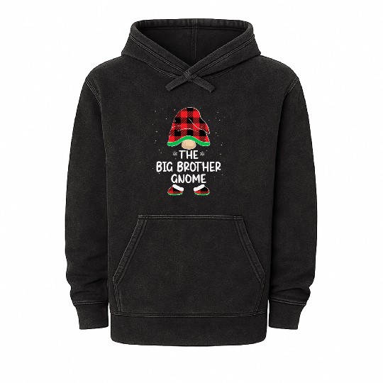 Christmas The Big Brother Gnome Buffalo Plaid Xmas Mineral Wash Hoodies