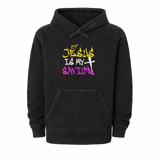 Jesus Is My Savior Graffiti Street Art Drawing Mineral Wash Hoodies