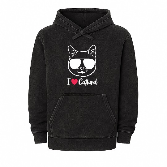 I Love Catturd Funny Mineral Wash Hoodies