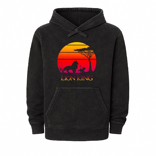 Disney Lion King Vintage Sunset Logo Graphic Mineral Wash Hoodies