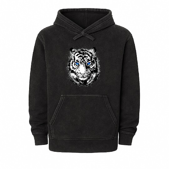 White Tiger Head Portrait - Wildlife Big Cats Mineral Wash Hoodies