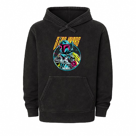 Star Wars Boba Fett Neon Blaster Vintage Graphic Mineral Wash Hoodies