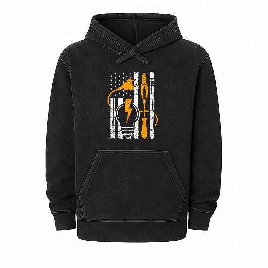 Electric Tools Lineman USA American Electricians Mineral Wash Hoodies
