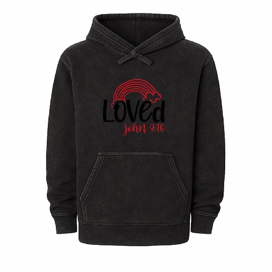 Loved john 3 16 Valentine Day Bible Verse Text Art Mineral Wash Hoodies