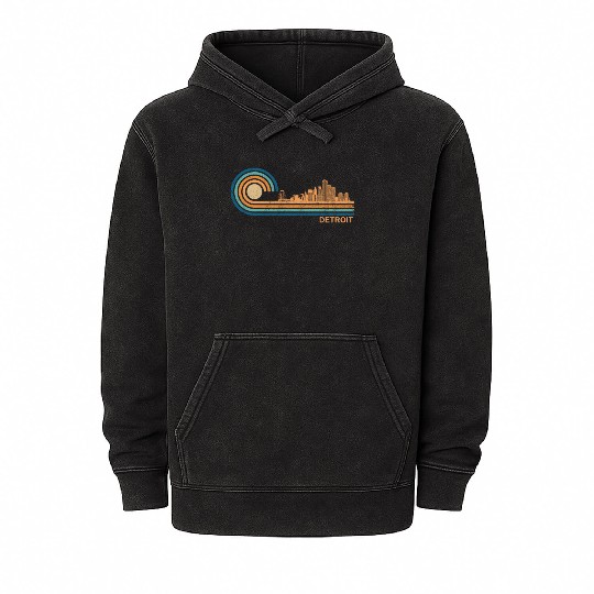 Detroit Skyline Retro Detroit Fan Michigan Detroit Mineral Wash Hoodies