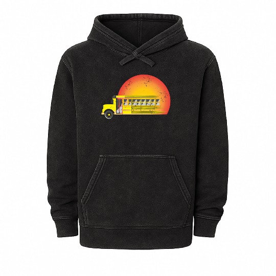 Retro Sunset School Bus Driver Mineral Wash Hoodies