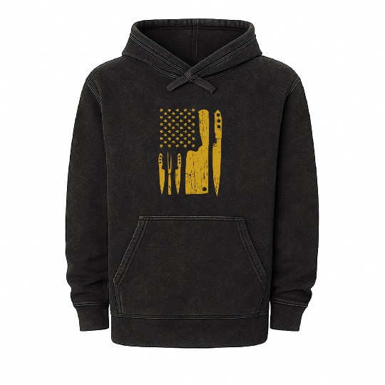 Chef Yellow Knife US Flag Mineral Wash Hoodies