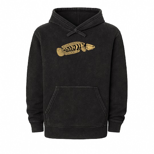 black and gold channa snakehead fish illustrations Mineral Wash Hoodies