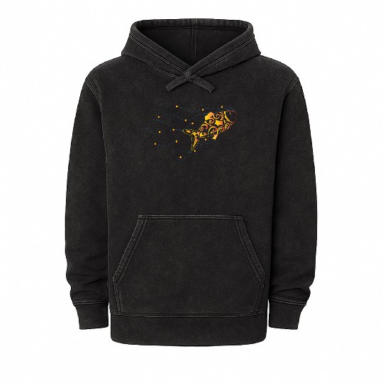 Artsy gold fish waves Mineral Wash Hoodies